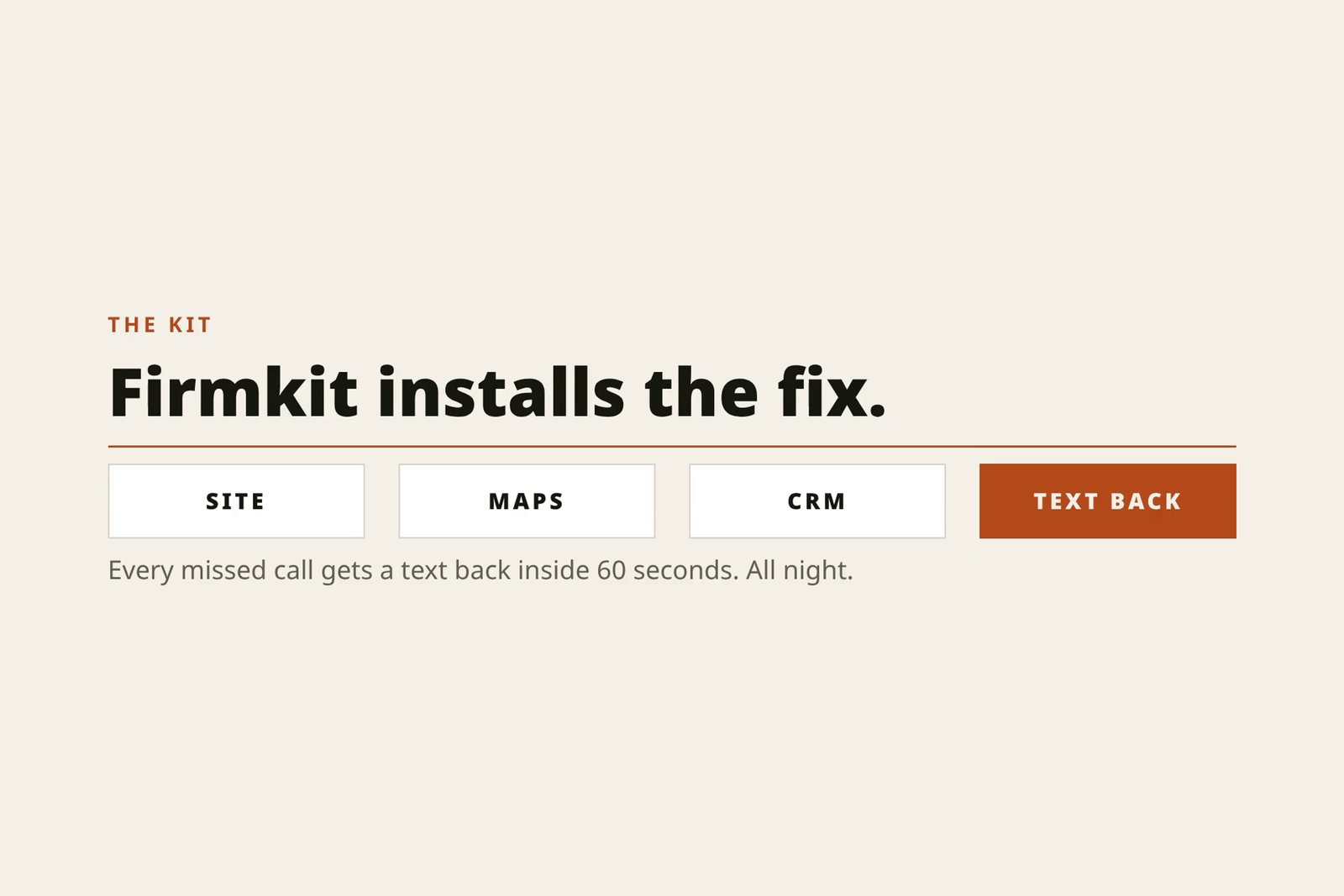 A frame from the Firmkit ad: Firmkit installs the fix.