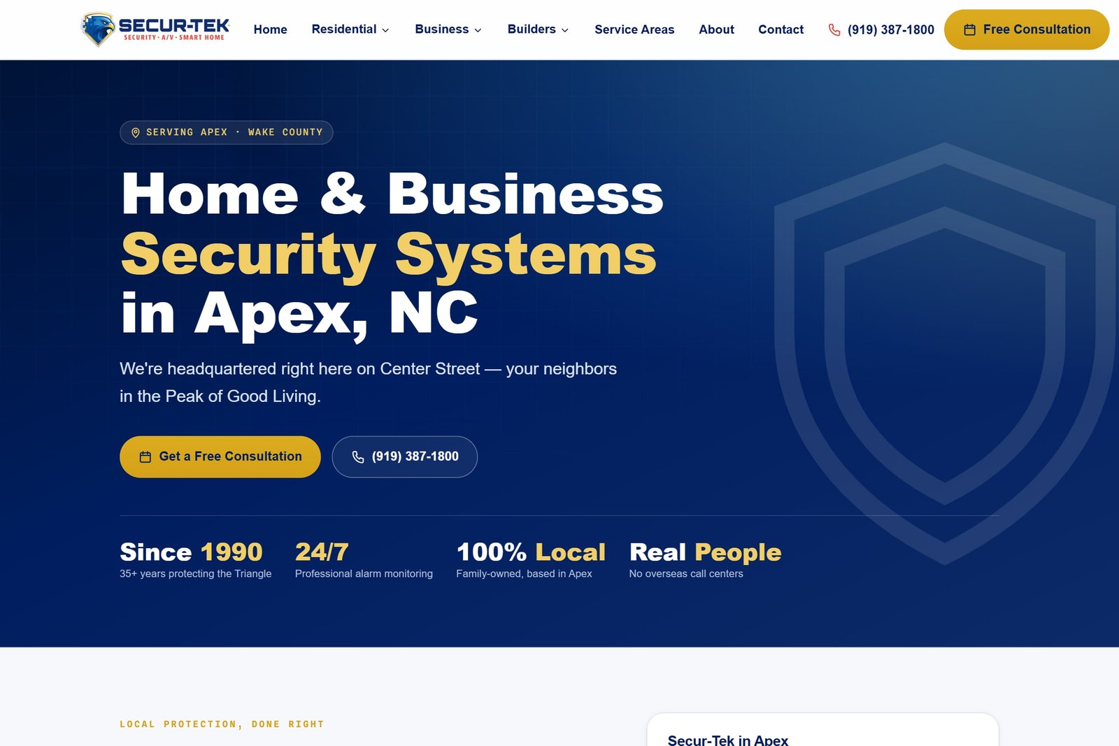 The Apex town page on the rebuilt Secur-Tek website.
